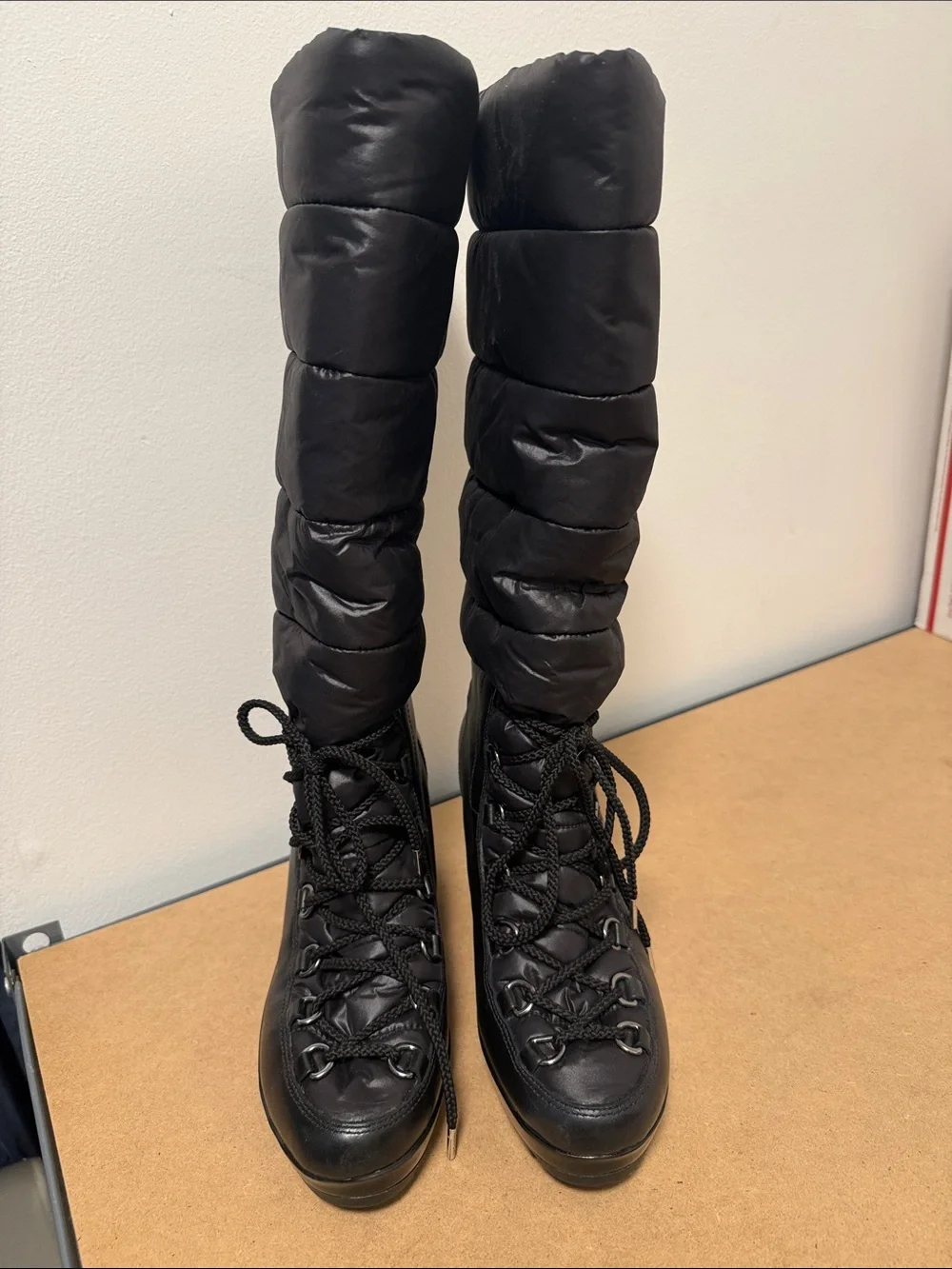 Women's Rockport Tall Black Quilted Puffer Lace-Up Winter Boots, K60558, sz 8.5